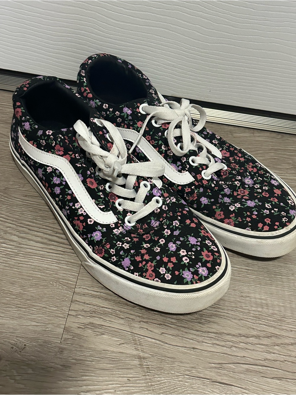 Vans Black Floral Skate Shoes with Pink & Purple Accents